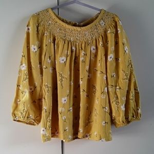 Yellow flower print long sleeve shirt size:M(8)